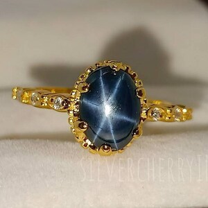 Natürlicher Sternsaphir Ring: 14k Gold & Moissanit Akzente