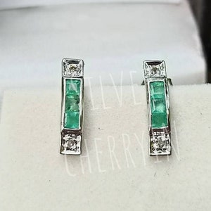 Emerald Sapphire Ruby Earrings: Diamond 925 Sterling Silver Studs
