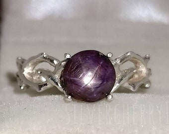 Natural Star Ruby Ring: Art Deco Sterling Silver Engagement Ring