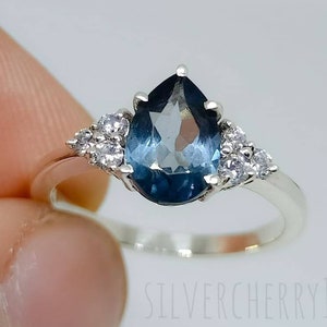 London Blue Topaz Ring: Handmade Sterling Silver Zircon Statement Ring