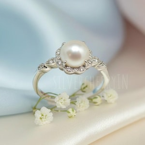 Freshwater Pearl Sterling Silver Ring: June Birthstone Promise Ring