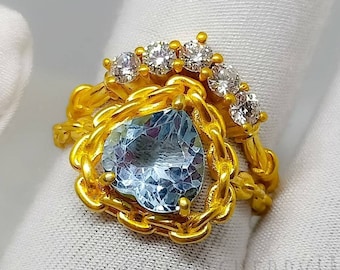 Anello con topazio blu: moissanite naturale, anello per anniversario in argento sterling 925