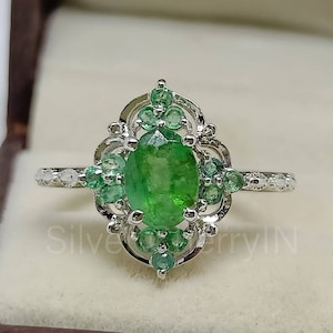 Genuine Emerald Ring, 925 Sterling Silver, Engagement Ring, Natural Emerald Jewelry, Propose Ring, Promise Ring Birthstone Ring Gift For Own