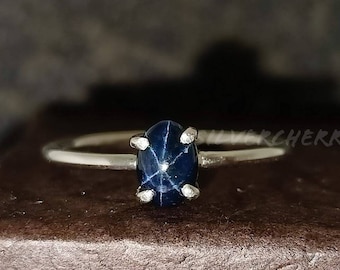 ビルマ産スターサファイア スターリングシルバーリング - サイズ8 US