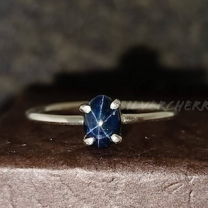 Natural Blue Star Sapphire Ring, 925 Sterling Silver, Handmade Jewelry