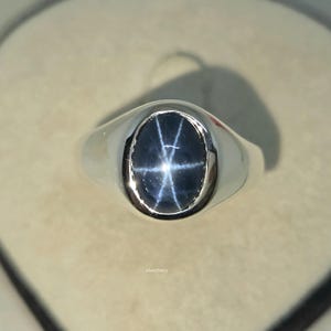 Natural Star Blue Sapphire Ring, Star Gemstone Ring, Solitaire Ring, 925 Silver Ring, Men&#39;s Signet Ring, Statement Ring, Gift for Father