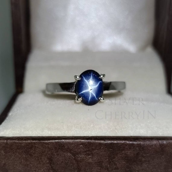 Buy Blue Star Sapphire Ring, Lindy Star Sapphire, Diamond Ring, 6 Rays Star  Sapphire, 925 Sterling Silver Ring, Star Gemstone Ring, Gift for Her Online  in India - Etsy