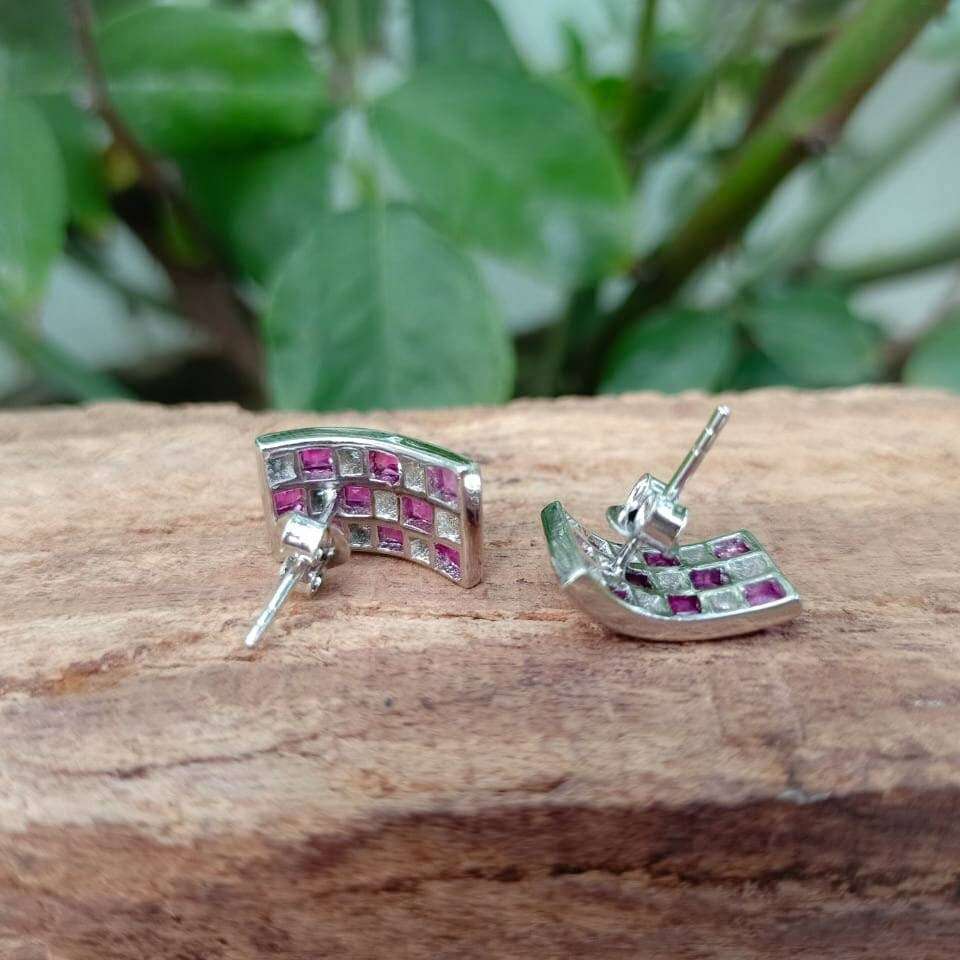 Princess Cut Square Sapphire,ruby,emerald Earrings-diamond