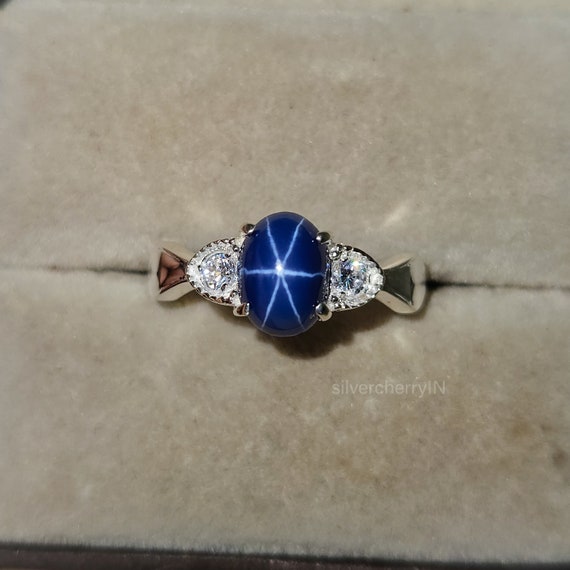 16.30 Carat No Heat Blue Star-Sapphire Ring in Vintage Platinum and - Ruby  Lane