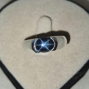 Natural Blue Star Sapphire Men&#39;s Ring, 925 Sterling Silver Statement Ring