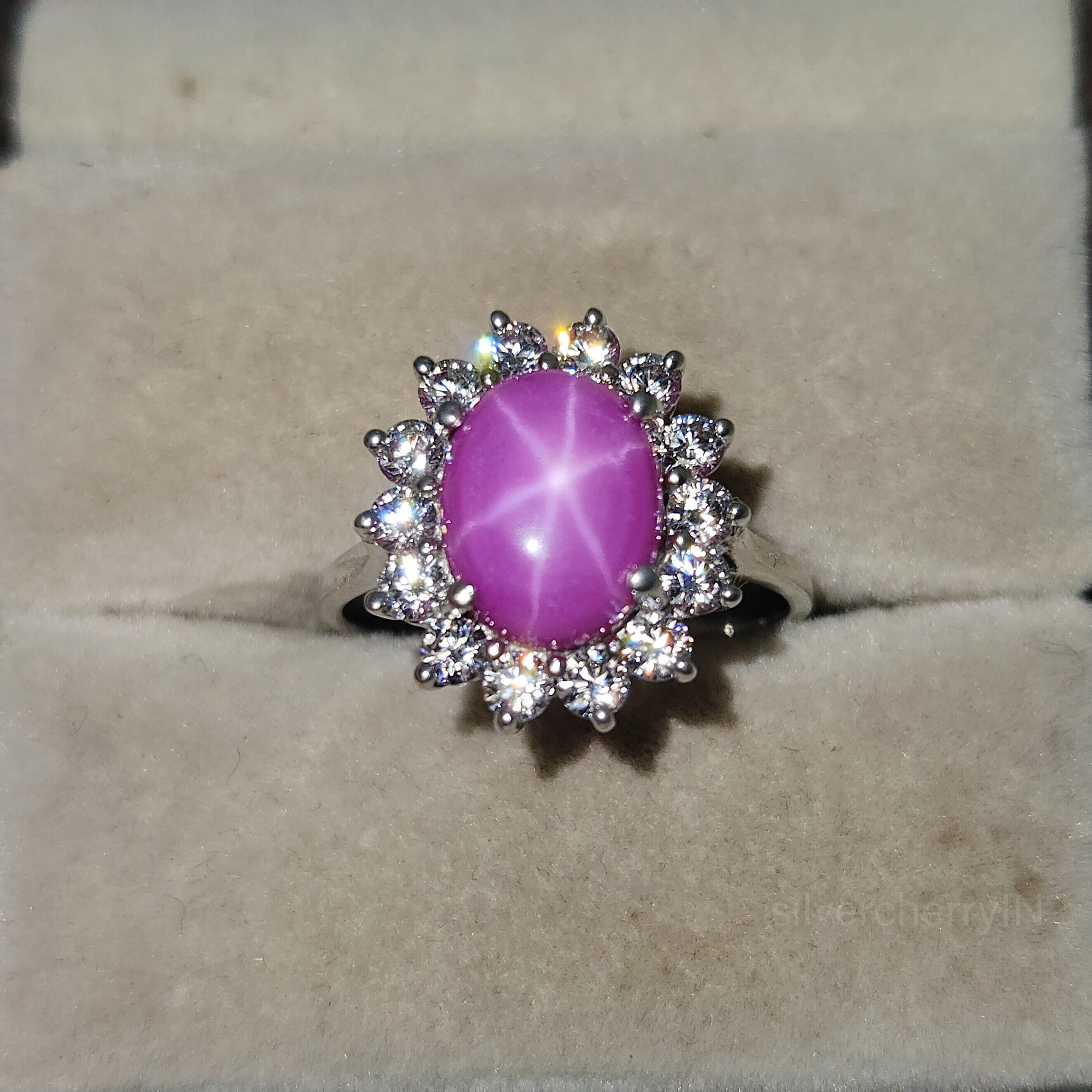 Vintage Star Sapphire Ring: CZ Diamond, 925 Sterling Silver