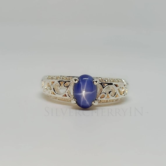 Amazon.com: Blue Star Sapphire Ring, Sparkling Lindy Star Ring, Lindy Star  Silver Ring, Genuine Lindy Star Jewelry, Lindy Star Sapphire Ring, 925  Sterling Silver Ring : Handmade Products