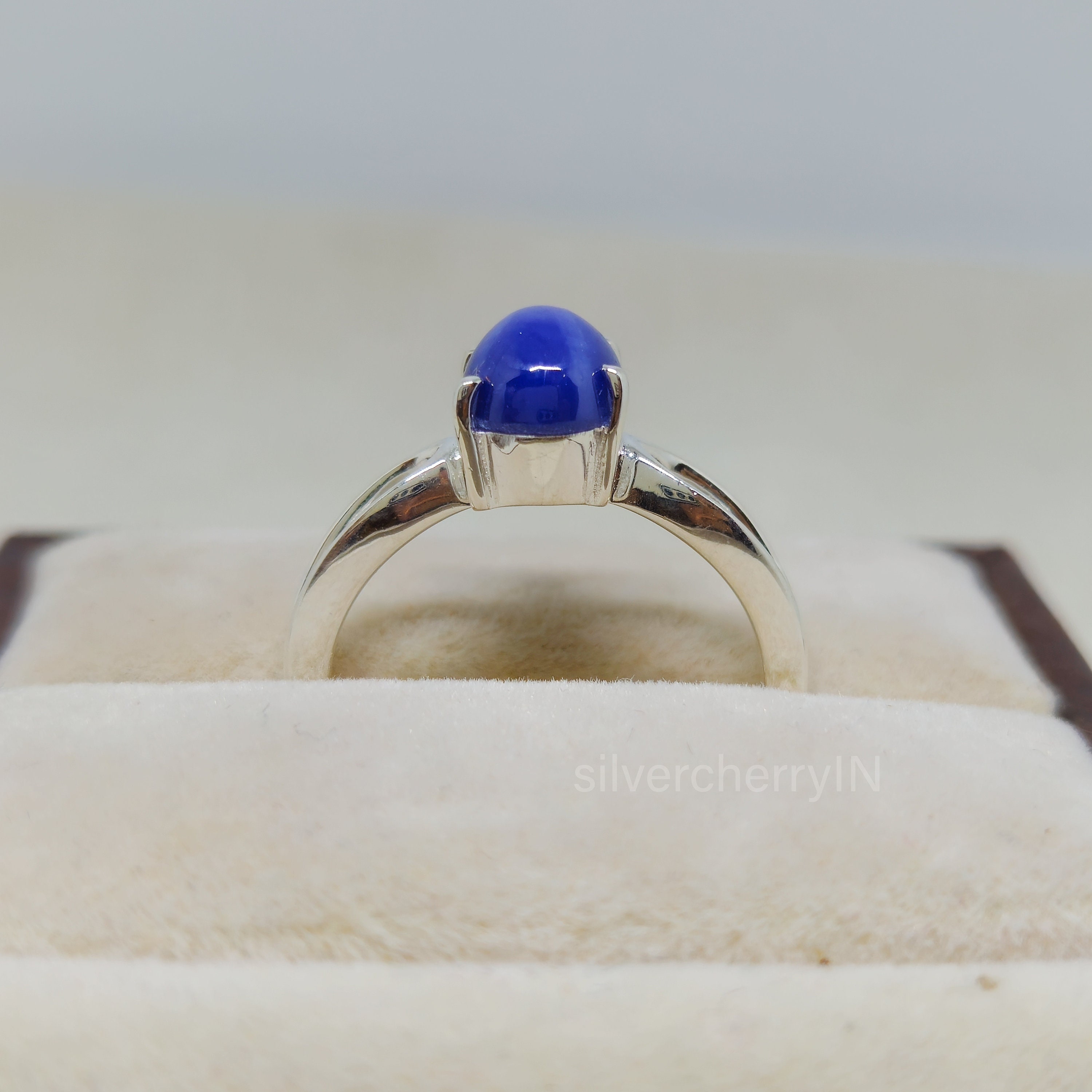 ブルースターサファイアリング：ハンドメイド925スターリングシルバー