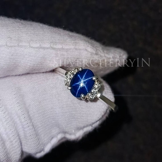 Blue Star Sapphire Silver Ring-7614TT | Juwelo