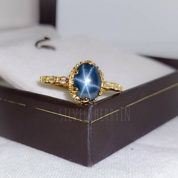 Buy Natural Blue Star Sapphire Silver Ring, Blue Sapphire Ring Size 7,  Solid and Bold Design, Sapphire Engagement Ring, Burmese Blue Sapphire  Online in India - Etsy