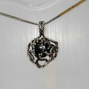 Vintage Black Star Sapphire Necklace: Sterling Silver Cabochon Pendant