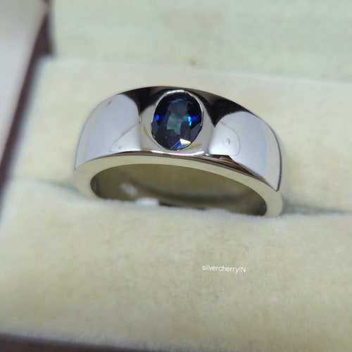 Bague homme saphir bleu : bague de mariage en argent sterling 925