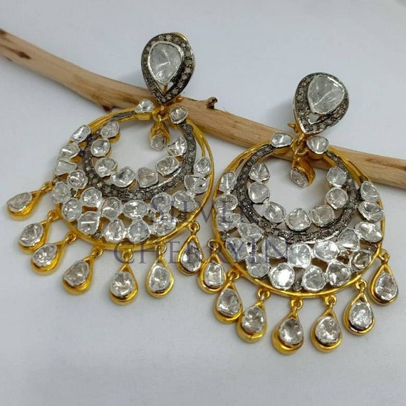 Natural Polki Diamond Earrings Natural Diamond Earring 925 - Etsy