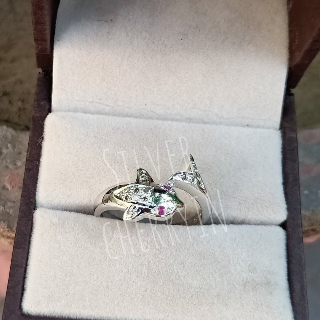 Dolphin Ring: Ruby Eye, CZ Diamond, Sterling Silver - Etsy