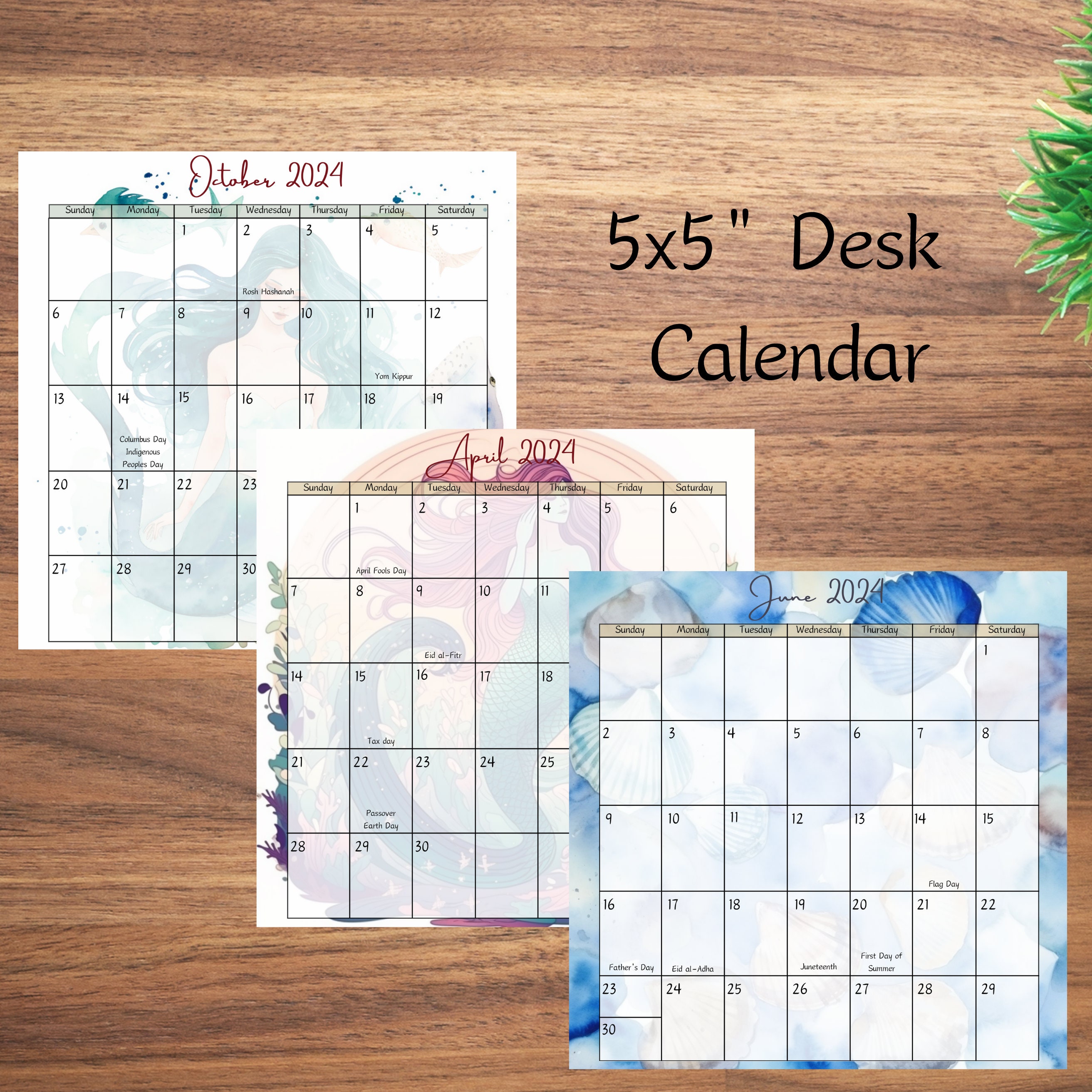 2024 Printable Mermaid Desk Calendars, Monthly Calendar, Artsy, Instant ...