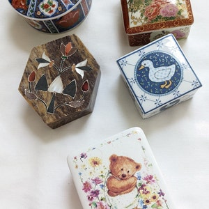 Vintage Trinket Jewelry Boxes: Porcelain, Ceramic, Marble - Set of 5