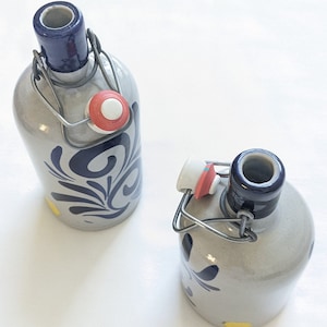 For Him Folk Art WOLF KERAMIC Echtes Steinzeug BOTTLE/Flask Cork/Lid German Porcelain Stoneware Ceramic set2 Bottles Glazed 12/24oz Country