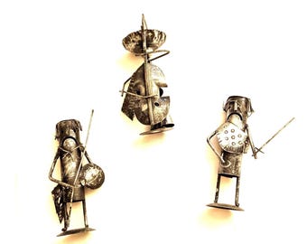 Set 3Vintage Mariachi Band Musicians Dancers Rustic Metal Tin Hand Crafted