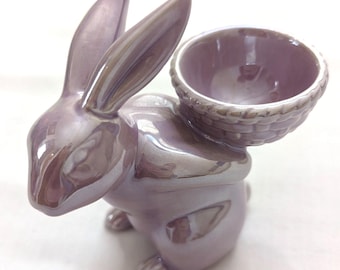 Lilac Easter Bunny Egg Cup Holder: Whimsical Ceramic Figurine