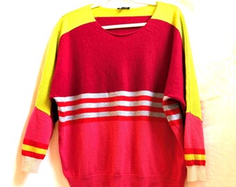 100Cashmere Multicolor Striped Sweater: Retro Boho Chic Pullover