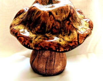 Whimsical Ceramic Mushroom Figurine: Glazed Folk Art, Cottagecore Decor