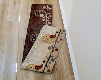 Reversible Owl Tapestry Table Runner: Rustic Fall Decor (68 x 13")