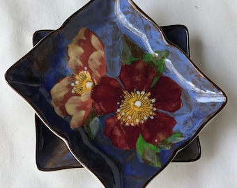 Royal Doulton Wild Rose Plate: Cobalt Blue Glazed Porcelain Tray