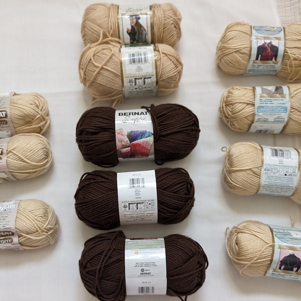 Yarn Craft BERNAT 3diff Variety/Colors/Qty 3Cashmere Barley 4SatinSport Beige 2Satin Camel 3Satin Mocha Retro Chic Elegant Eclectic Neutral