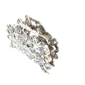 Silver Plated Napkin Holder: Pewter Weaved Basket with Roses