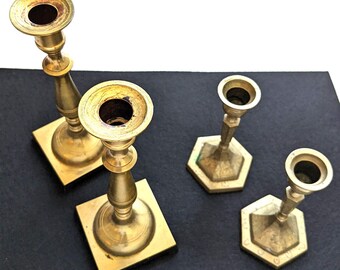 Vintage Solid Brass Candlestick Set: Etched Floral Design, Japan & China