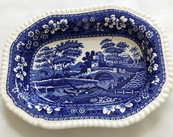 Spode England Blue Tower Platter: Cobalt Blue Scalloped Dish