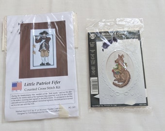 US Made Embroidery Needlework Art project Supply 2 different Kits The Posy Collection Little Patriot Fifer OR Stitch A Gard Mama Kangaroo