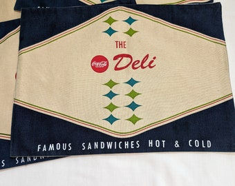 Dinning/Kitchen Table/Wall Art Set 4 Placemats Coca Cola The Deli Famous Sandwiches Hot & Cold 100Cotton 17.5"L 12.75"W Country Farm Rustic