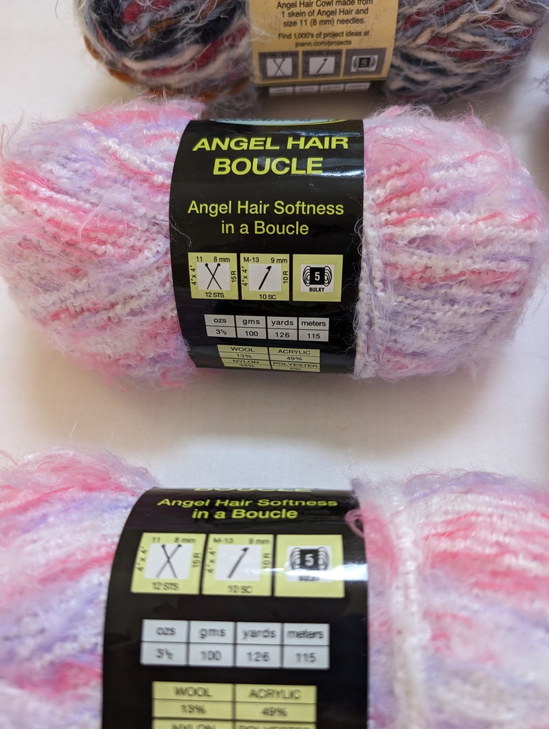 Yarn Craft Sensations Angel Hair Boucle 3 Diff Color/qty 2pink/lavender
