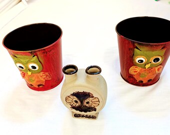 Rustic Owl Vase: Stoneware Bud Vase or Metal Flower Pot - Cottagecore Decor