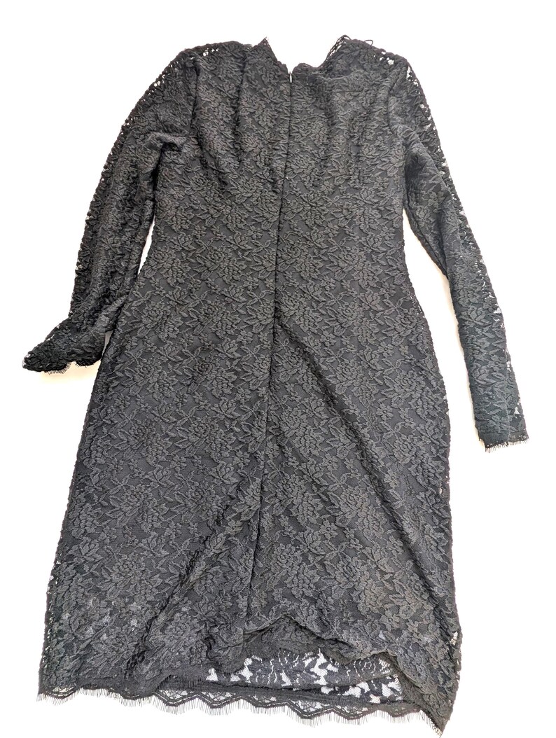 Woman Cocktail Dress Adrianna Papell Evening Floral Black Lace Long Sleeve Size 12P image 5