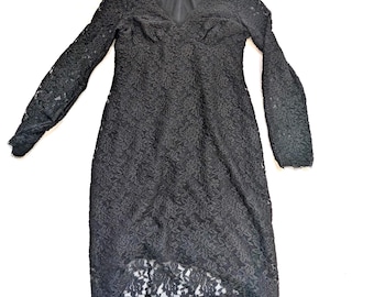 Woman Cocktail Dress Adrianna Papell Evening Floral Black Lace Long Sleeve Size 12P