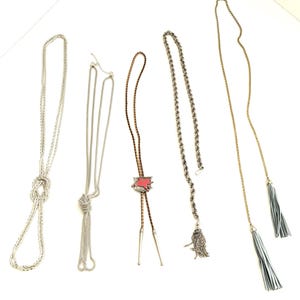 BOLO TIE/Y Lariat Necklace Silver/Gold Tone Metal/Leader String 5 Different Brutalist Chunky Quirky Fancy Cowboy Country Style Jewels Lovers