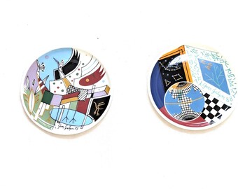 Yves Galgon Hutschenreuther Germany Lufthansa Coaster Art Abstract 1988 Vintage