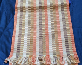 Fall Table Runner: Woven Geometric Design with Fringe (56"L x 14.5"W)