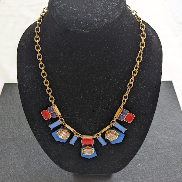 Lee x Lee Angel Women's Blue Red Crystal Stone Fan Necklace NWT 98/Enamel white, blue, red. Lobster clasp closure/Stamp/July 4th/Patriotic