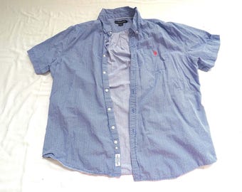 Men Shirt US Polo ASSN Size XXL Blue White Short Sleeve Button Up 100Cotton