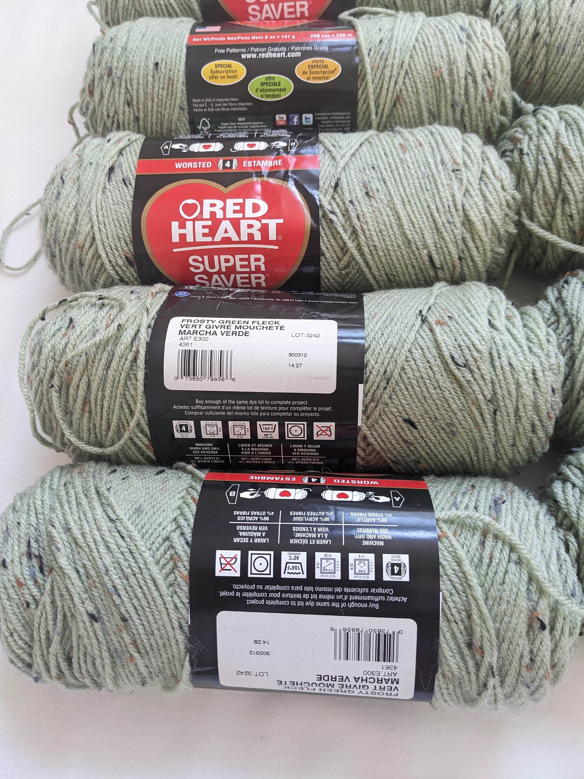 Yarn Red Heart Made in USA Frosty Green Fleck 2set of 5 Skeins Etsy