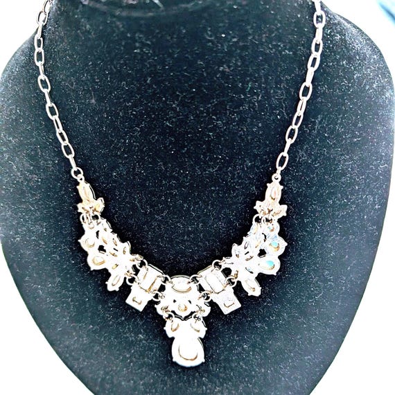 Opalescent Lucite Bib Necklace: Geometric Floral … - image 5