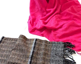 Shawl Scarf 3dif: 100Cashmere Magenta, Wool Plaid Red Black, Plaid Acrylic KASHMINK